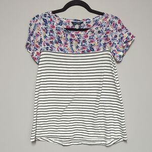 Joules Floral Striped Short Sleeve Blouse